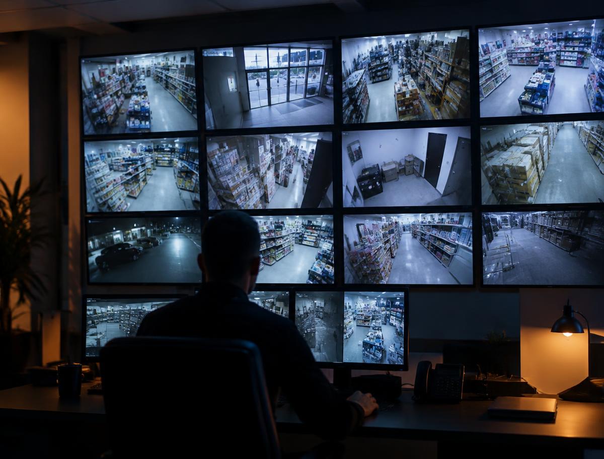 Centre de télésurveillance surveillant les caméras d'une boutique